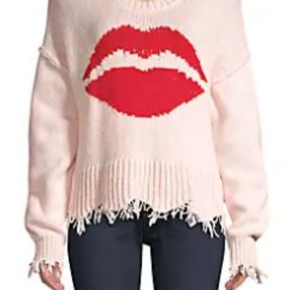 NWT WILDFOX Luna Lip Frayed-Hem Cotton Sweater Pink Small - Picture 10 of 13